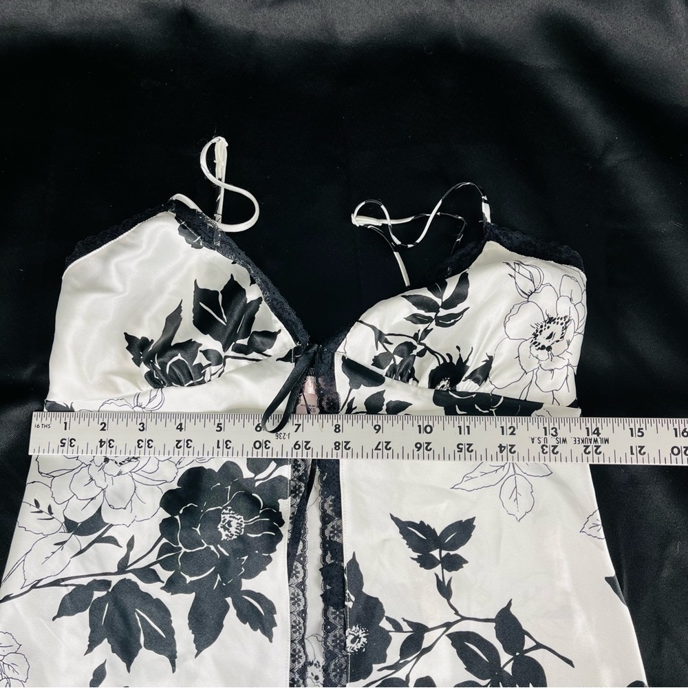 Victoria's Secret Floral Satin Tease Lace-Trim Slip Mini Cami Babydoll XS White - Picture 5 of 10
